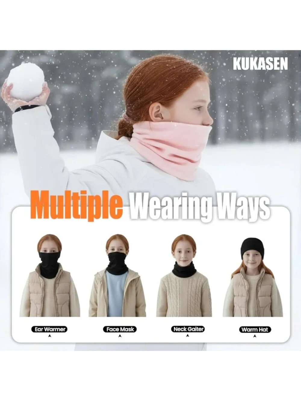 Cozy Kids Winter Neck Gaiter, Fleece Windproof Scarf for Skiing & Outdoor Fun
